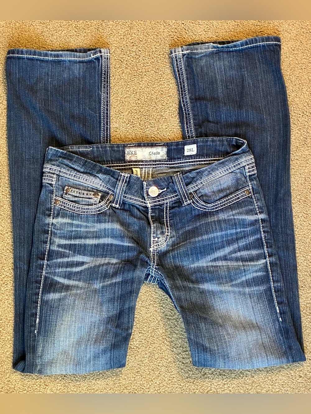 BKE Stella Women's Low Rise Pants Blue Denim Bootcut Cowgirl Jeans 28L Western